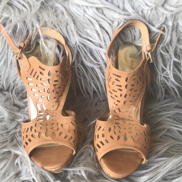 Brown Faux Cork Wedges - Picture 2 of 8